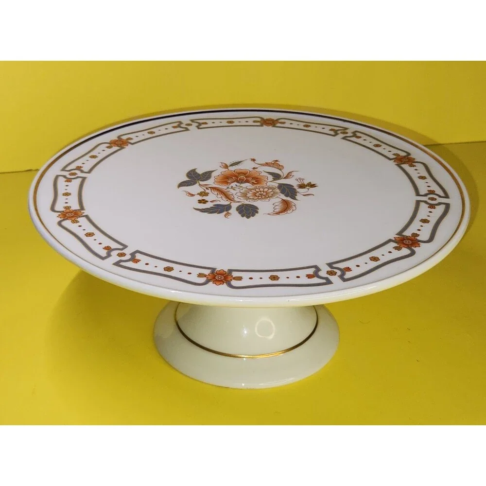 Richard Ginori Italy Porcelain Pedestal Cake Stand Taormina Tazza Gold Floral